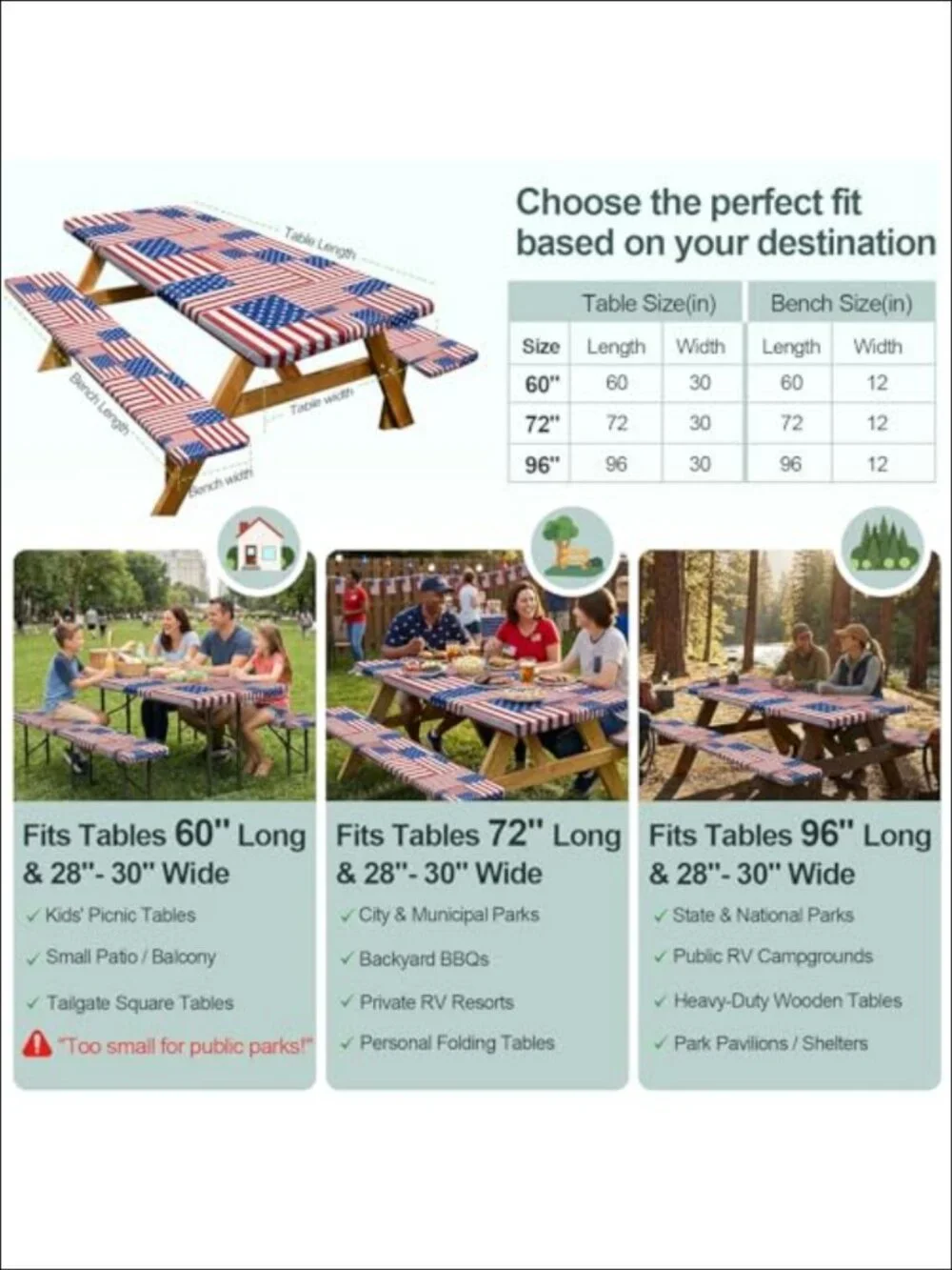Waterproof Picnic Table and Bench Covers Set Fitted Elastic Outdoor Camping